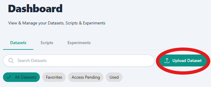 Dataset upload button.