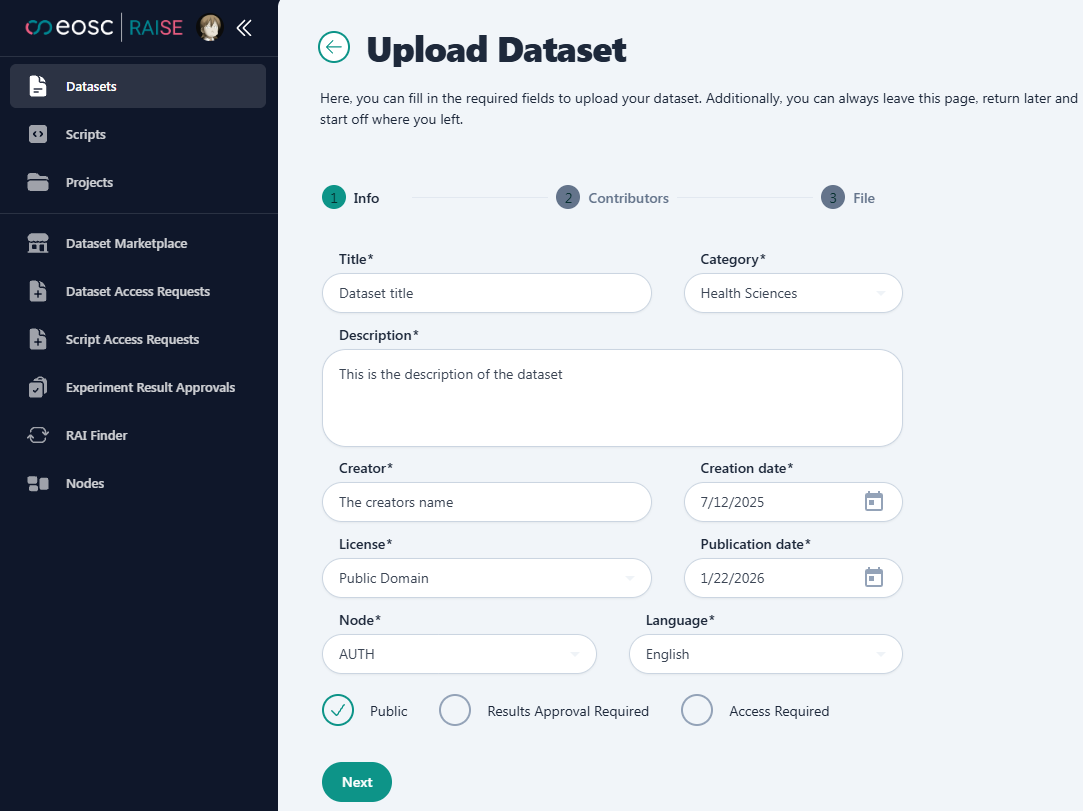 Dataset upload step 1.