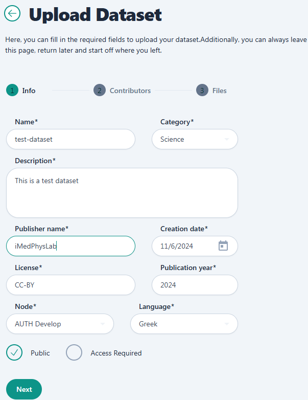 Dataset upload step 1.