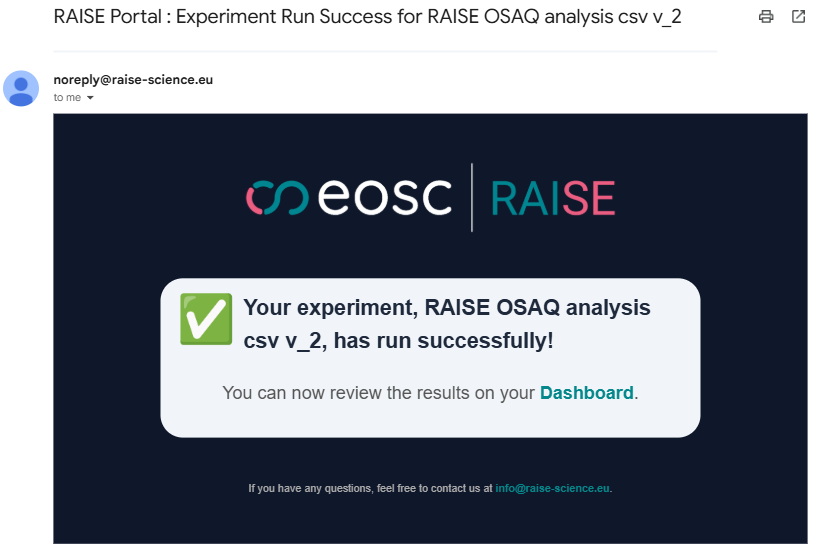 Experiment Success Email