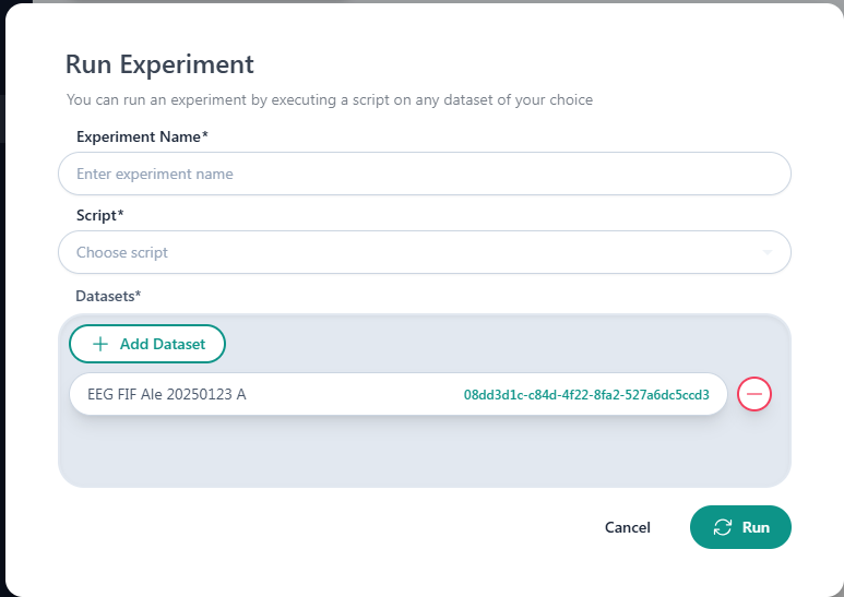 Experiment Creation form.