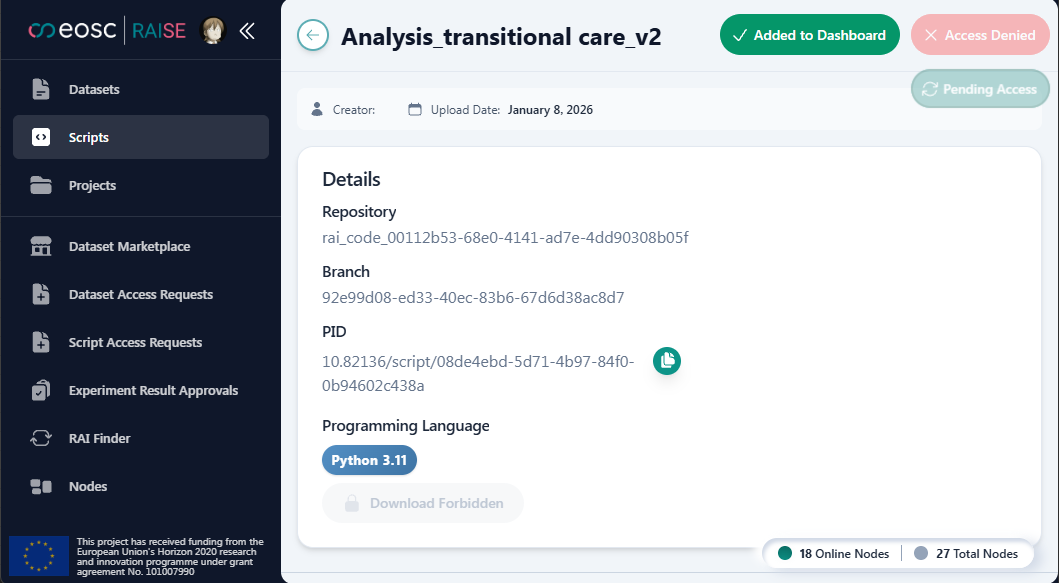 Script Added to Dashboard Button